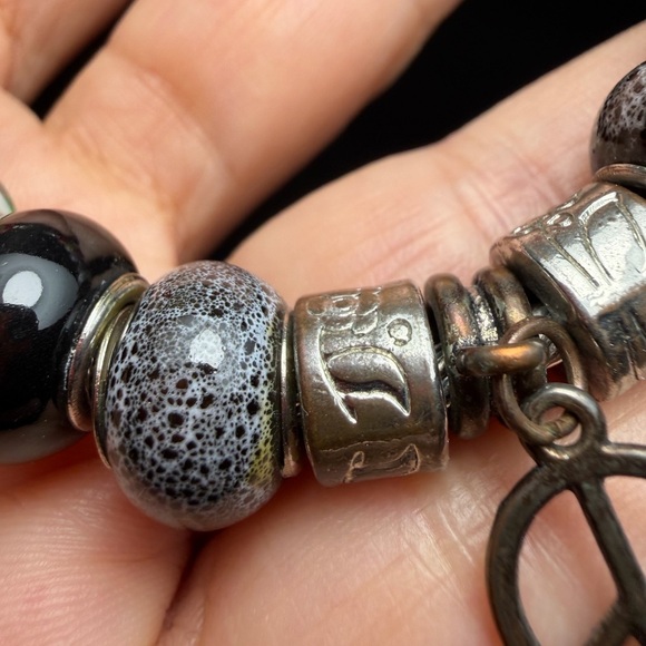 European-Style Assorted Bead Charm Bracelet with Peace Sign - Picture 5 of 10